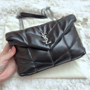 Authentic Saint Laurent Toy Puffer Bag in Black Lambskin with Silver Hardware